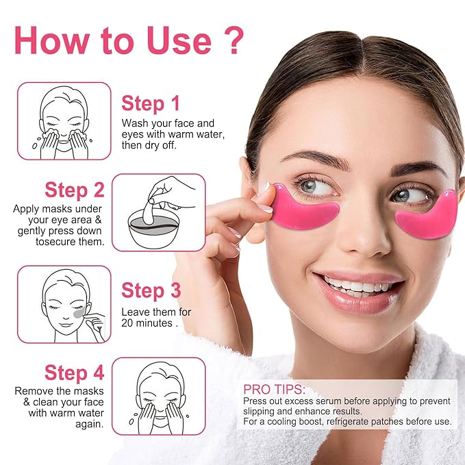 Eye Mask - 15 Pairs Rose Under Eye Patches Skin Care Products - Eye Masks Skincare for Dark Circles and Puffiness, Reduce Wrinkles, Eye Bags and Fine Lines, for Women and Man, with Hair Clips
