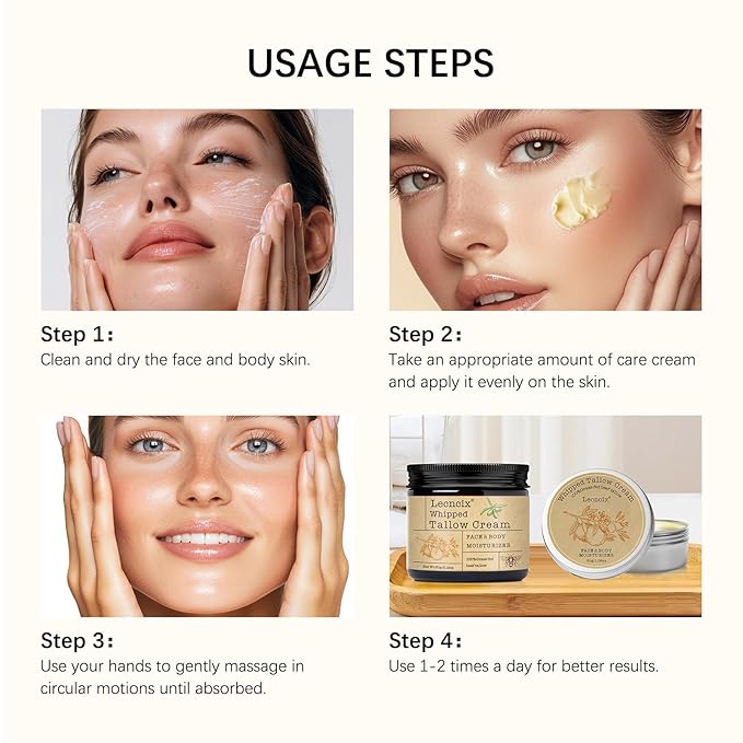 2PC Grass-Fed Beef Tallow for Skin,Tallow Face Moisturizer All-Natural Skin Care,Beef Tallow for Body & Face Moisturizer(Orange,2.12+1.06Oz)