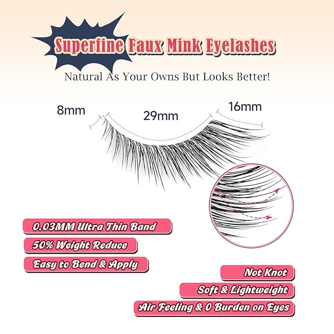 Lashes Cat Eye 16MM Foxy Eyelashes Wispy Lash Strips C Curl Natural Lashes Fake Eyelashes with 0.03MM Ultra Thin Band Siligli Fox Eyelash, 7 Pair
