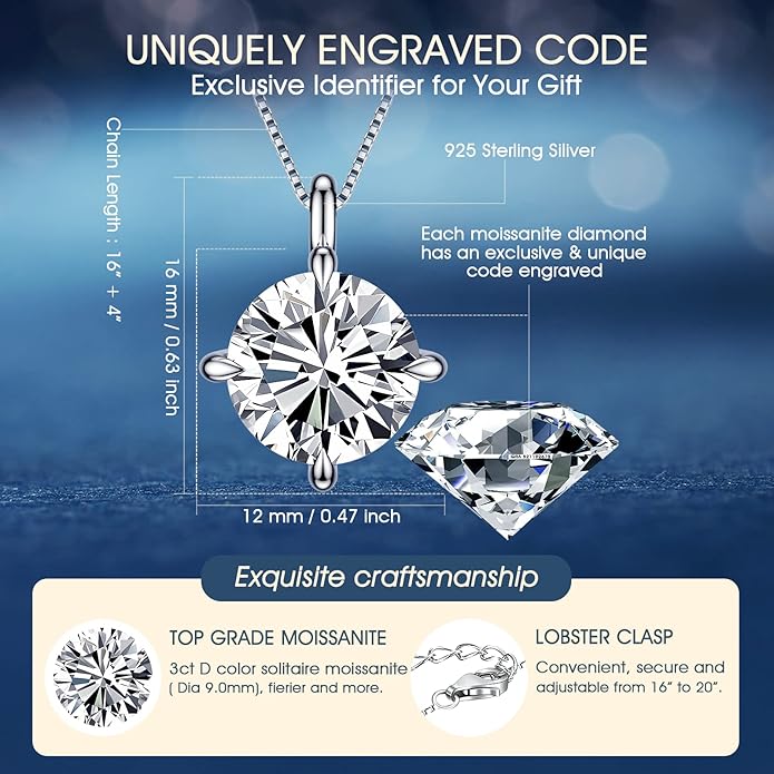 Beam & Bask Pendant Necklace for Wife or Girlfriend, Anniversary Birthday Wedding Moissanite Jewelry for Soulmate Her Women, S925 Sterling Silver