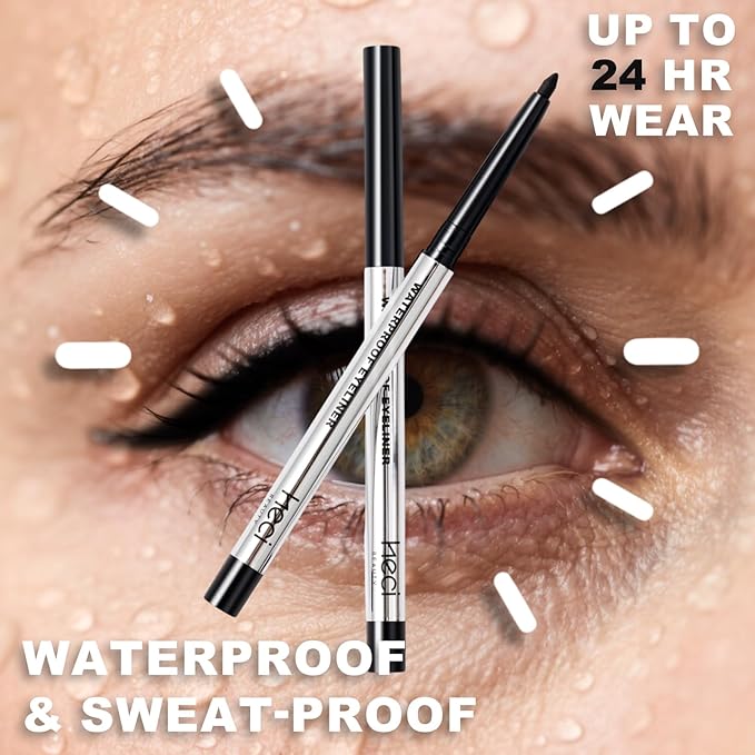 Sharpenable Gel Eyeliner Pencil, Multi-Use Longwear Eyeliner Pencil, Ultra-Smooth Tip Eye Makeup with Up to 24HR Wear, Waterproof & Smudge-Proof -Black