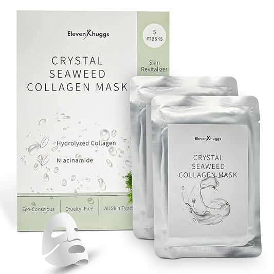 Crystal Seaweed Bio-Collagen Korean Glass Skin Care with Niacinamide Face Sheet Mask Pack of 5 for Deep Hydration and Revitalization