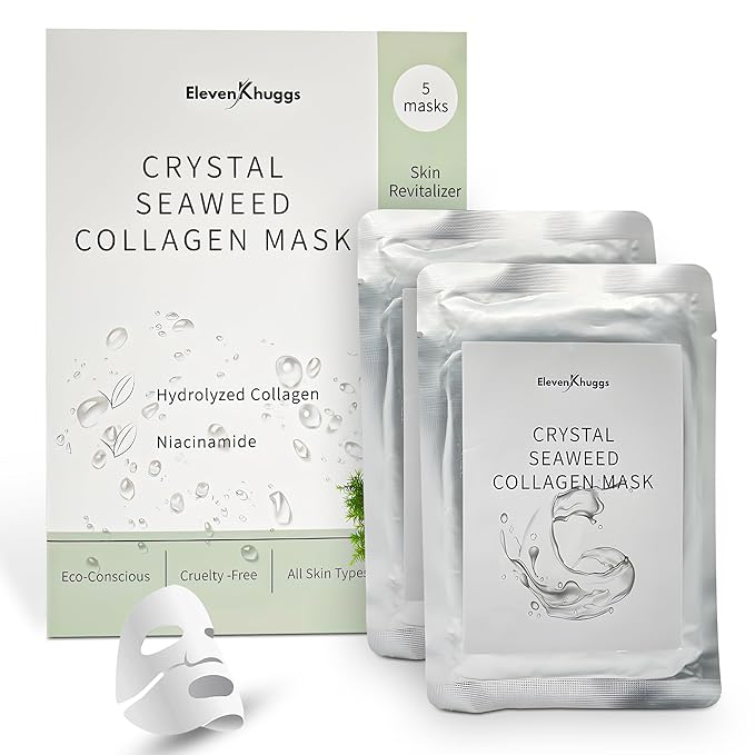 Crystal Seaweed Bio-Collagen Korean Glass Skin Care with Niacinamide Face Sheet Mask Pack of 5 for Deep Hydration and Revitalization