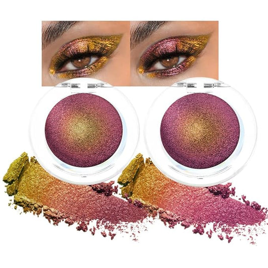 evpct 2Pcs Rose Red Gold Shimmer Glitter Sparkle Chameleon Duo Chrome Multichrome Iridescent festival Eyeshadow Palette, Loose Glitter Gothic Single Mini Eye Shadow Palette Makeup for Older Women
