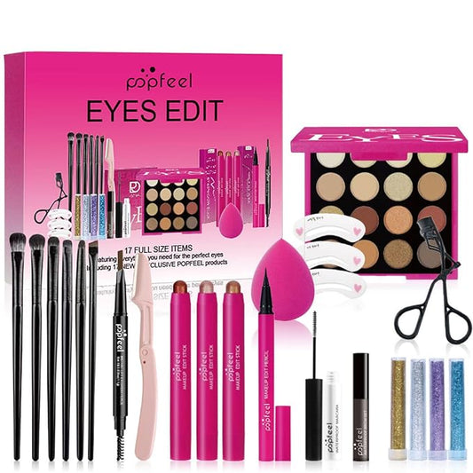 Eyes Makeup Sets Makeup Kits for Teens,with 16 Colors Eyeshadow Palette,Makeup Brushes,Eyeshadow Stick,Eyebrow Pencil,Eyelash Curler,Eyeliner,Glitter Gel,Makeup Gift Set for Girls Women