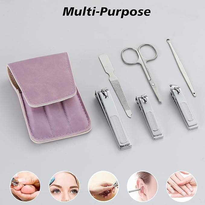Nail Clipper Set Gifts for Women, 6 Pcs Case Fingernail Clipper Christmas Stocking Stuffers for Adults (Purple)