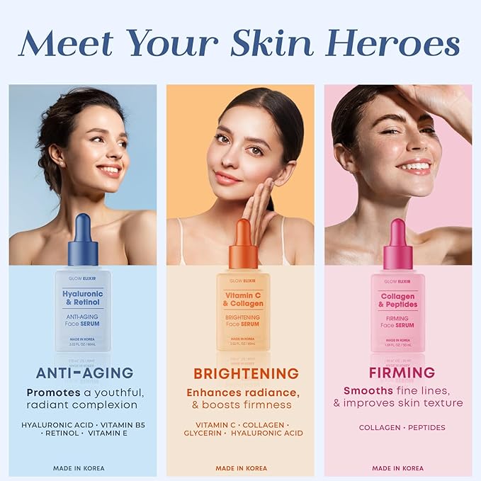 Glow Elixir Hyaluronic & Retinol Face Serum - Dermatologist Tested Anti-Aging Korean Skin Care Hydrates Firms Smooths Improves Texture Evens Skin Tone - Clean Beauty Vegan Cruelty-Free - 1.69 Fl Oz