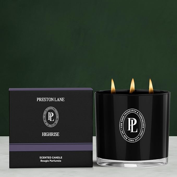 Preston Lane The Deluxe 3-Wick Candle, Scented Candle with Vegan, Soy Wax Blend, Highrise, 24 Oz