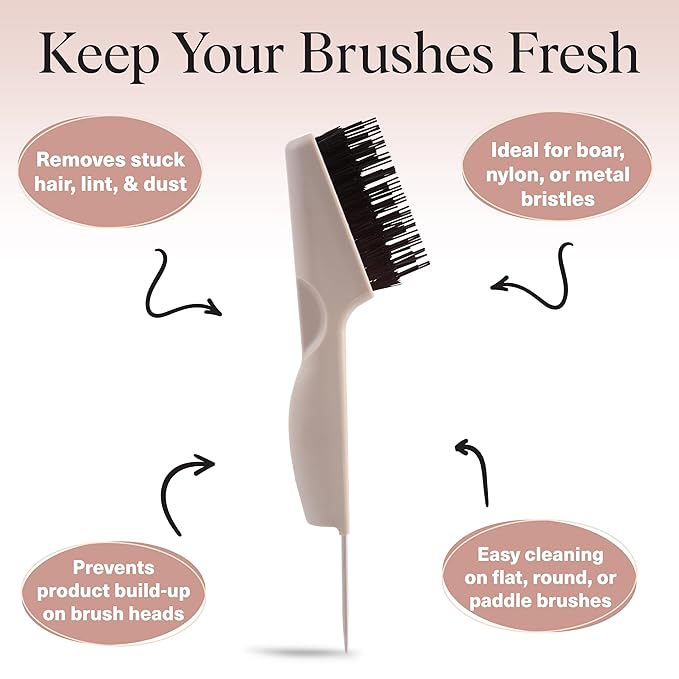 Kitsch Hair Brush Cleaner Tool | Double-Sided 2-in-1 Brush Cleaner for Hair Brushes & Combs | Eco-Friendly Cleaning Tool with Pick & Bristles, Perfect Gifts for Women | Hair Stylist Essentials