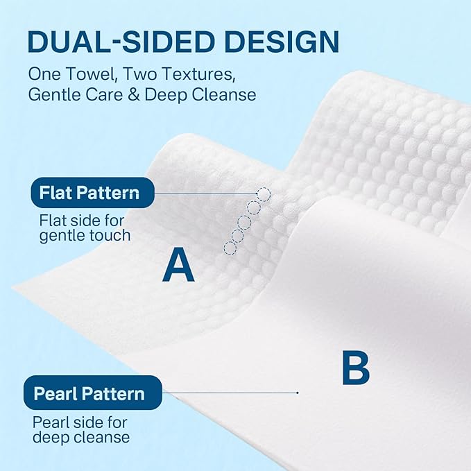 50 Count Hyaluronic Acid Face Towels, Biodegradable Disposable Face Towels, Wash Cloths 10” x 12”, Soft & Skin Friendly Face Towelettes Disposable, XL Facial Towels for Washing Cleansing for Women