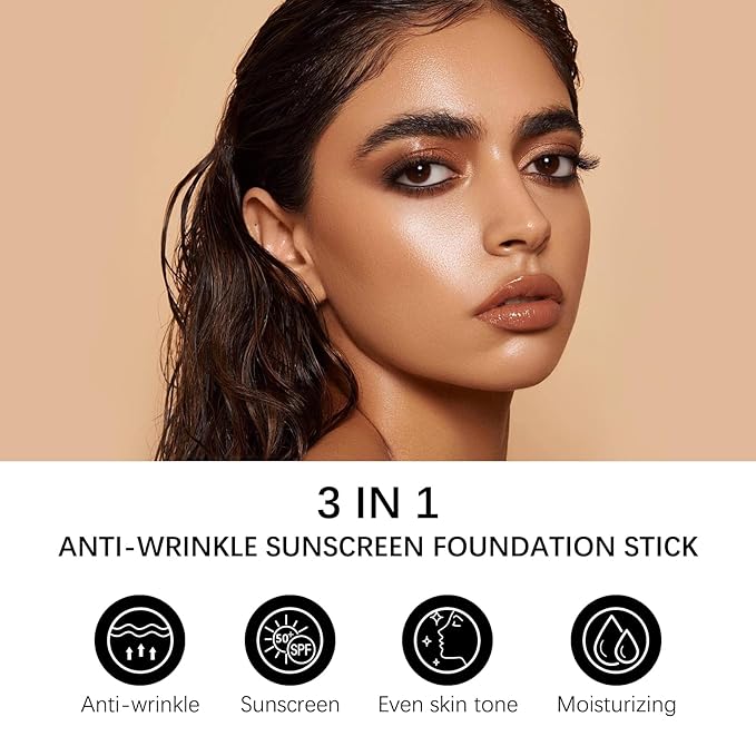 3-in-1 Anti-wrinkle Long-Lasting Hydrating Foundation Stick, Concealer, Multi-Use Coverage Cream, Natural Matte Finish for All Skin Types (Dark)