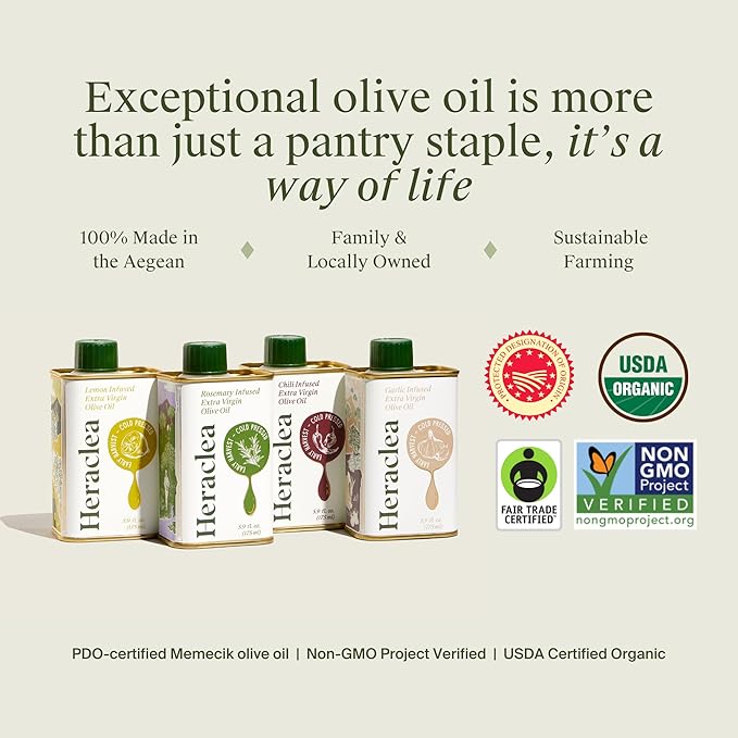 Heraclea - Chili Infused - Extra Virgin Olive Oil - Organic Olive Oil - Extra Virgin - Cold Pressed - Polyphenol Rich EVOO - 5.9oz Bottle