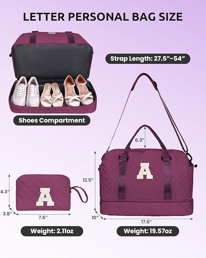 Gift Ideas for Girls 8 9 10 11 12 13 14 15 16 Year Old Girl Gifts-Travel Bags with Shoe Compartment, Weekender Bag, Overnight Bag for Women, Letter Travel Bag with Makeup Bag (Letter Y)