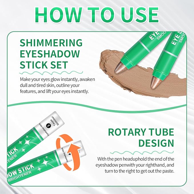 AWCCXMYM 8PCS Cream Eyeshadow Stick Set Smooth Brightener Shimmer Eye Shadow Sticks Long-Lasting Eyeshadow Pencil for Daily & Party Christmas Eye Makeup