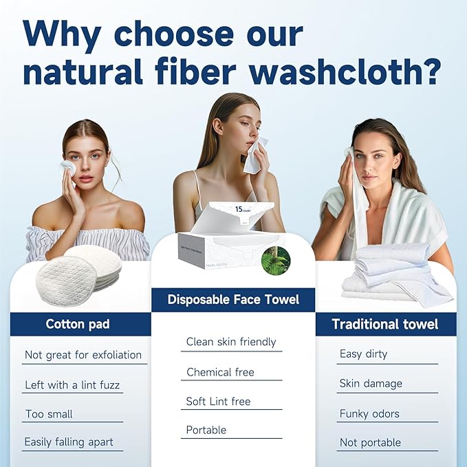 Face Towels, 10” x 12”, Thick Soft and Absorbent, Face Towelettes Disposable Biodegradable for Sensitive Skin, Makeup Remover, Travel, Cleansing, 90 Count（ 6 PACK ）