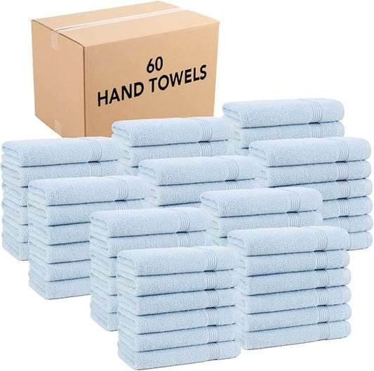 Arkwright Bathroom Hand Towels Set of 6 - (Bulk Case of 60) Super Soft 100% Cotton, 600 GSM Quick Dry & Absorbent, Luxury Bath Essentials for Hotels, Spa, Hosts, and Vacation Rentals, Misty Blue