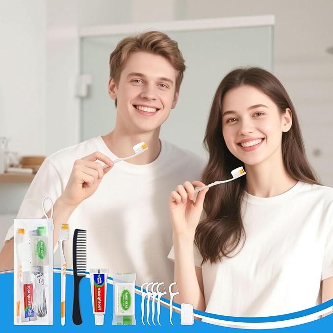 Personal Care Travel Toiletries Sets Bulk - Pack of 30,Disposable Toothbrushes with Toothpaste and Floss,Comb,Soap,Cover,Zip Bag 7-IN-1 Travel Size Toiletry Kit for Hotel,Guest,Homeless,Charity,Church