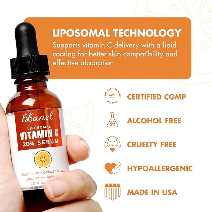 Ebanel Vitamin C Serum for Face with Ferulic Acid, Retinol, Vitamin B5 & E, Antioxidant Brightening Serum for Radiant Skin, Age-Defying Facial Care for Day and Night