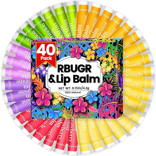 40 Pack of Lip Balm, 12 Flavored Lip Balm in Bulk Natural Lip Balms Set, Beeswax Moisturising & Soothing Lip Balms Bulk Gifts for Women Stocking Stuffers Party Favors(4.2g/0.15oz)