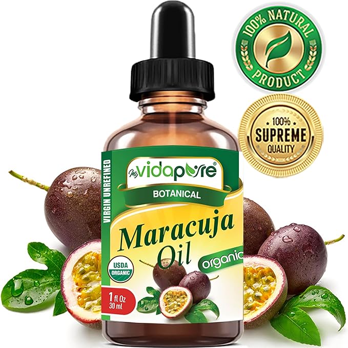 MYVIDAPURE Organic MARACUJA OIL Passion Fruit Certified Organic 100% Natural, Pure WILD GROWTH VIRGIN UNREFINED Brazilian for Skin, Face, Hair, Lip and Nail Care (1 Fl Oz)