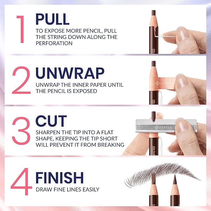 Stylia Waterproof Eyebrow Pencils For Women – Long-Lasting Microblading Supplies Brow Pencil, Perfect for Eyebrow Shaper, Filling & Defining Natural-Looking Brow - (12PC Black)