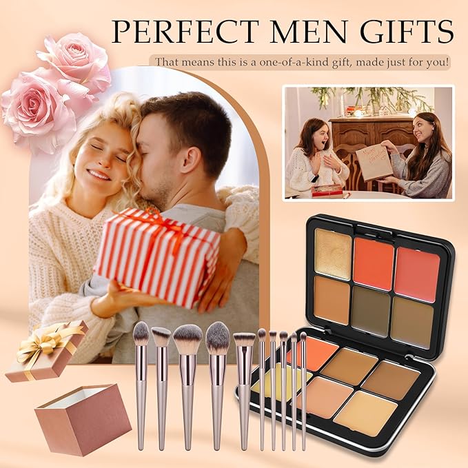 Makeup Kit, 12 Colors Vegan Eyeshadow Concealer Palette with 10 Professional Champagne Gold Makeup Brushes Set, Cruelty-Free, Gift Set for Women, Teens, Beginners(A)