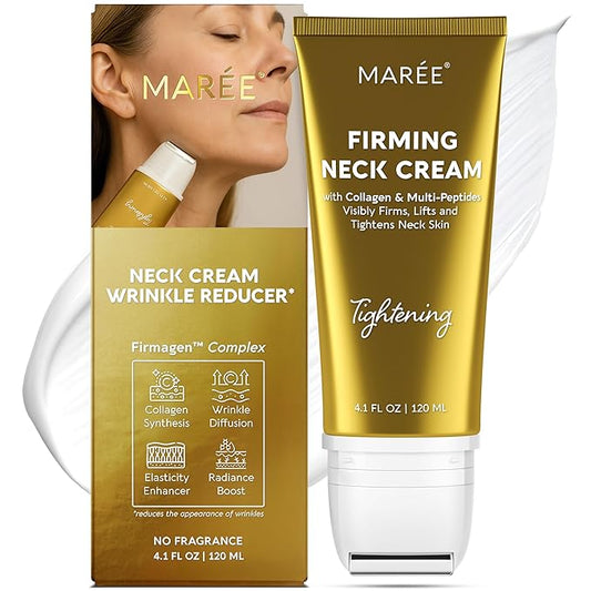 MAREE Neck Cream with Roller - Lifting Neck Creams For Tightening and Firming - 3D-Collagen & AH-8 Firming Neck Cream Roller - Face Décolleté Wrinkle Cream for Women - Crema Reafirmante Para el Cuello