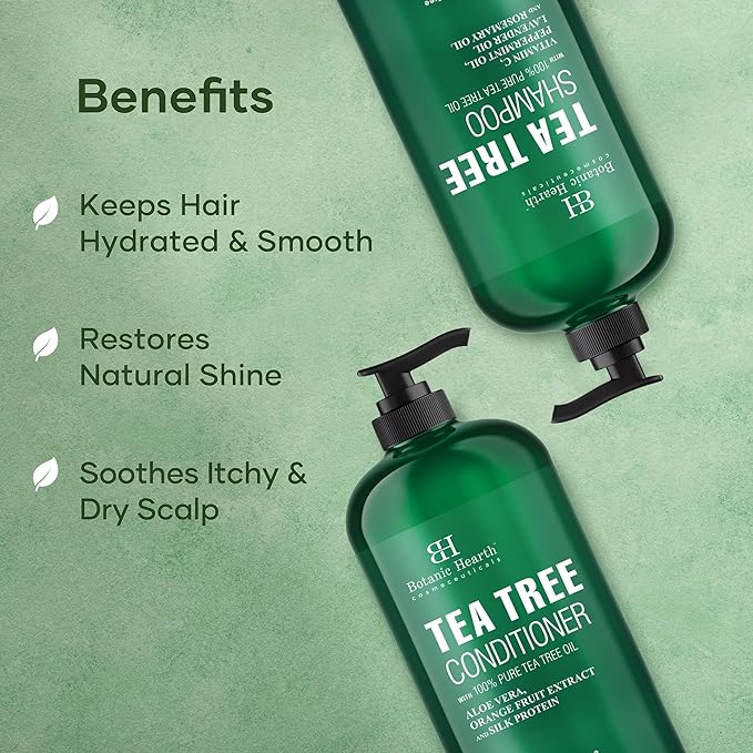 Botanic Hearth Tea Tree Shampoo And Conditioner Set | With 100% Pure Tea Tree Oil, For Itchy And Dry Scalp, Sulfate/Paraben Free | For Men And Women | 16 Fl Oz Each