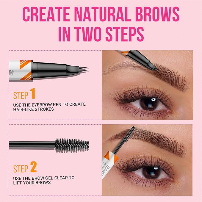 iMethod Curved Eyebrow Pen and Brow Gel - Eyebrow Pencils for Women with Hair Like Strokes, Eyebrow Makeup for All-Day Defined, Waterproof, Smudge-proof, Light Brown and 2 Count Brow Gel Clear