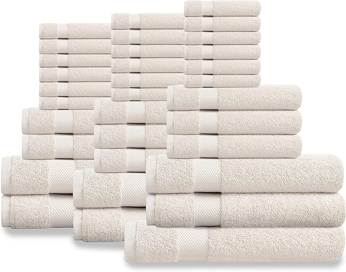 Delara Organic Cotton Luxuriously Plush Bath Towel 33 Piece Set|GOTS & Oeko-TEX Certified|Premium Hotel Quality Towels|Feather Touch Technology|650 GSM Long Staple|Soft, Quick Dry & Ultra-Absorbent