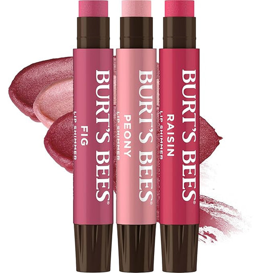 Burt's Bees Christmas Gifts, Lip Shimmer Nude Collection, Tinted Lip Balm Stick, Moisturizing for Hydration with Natural Glowy Pigmented Finish & Buildable Color, Value Pack, 3 Tubes x 0.09 Oz