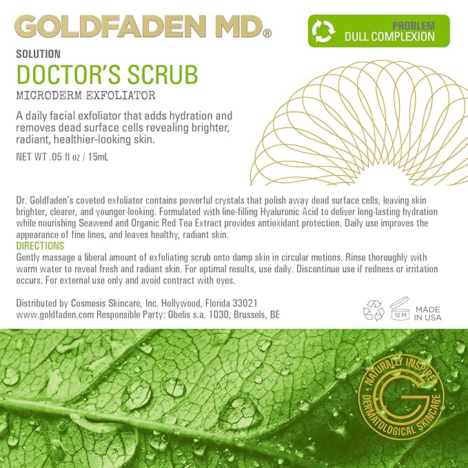 Microderm Daily Facial Exfoliator Microdermabrasion Doctor’s Scrub for Face | w/ Ruby Crystals, Hyaluronic Acid Seaweed Extract | Buffs & Reveals Brighter, Radiant, Healthier Looking Skin | TRIAL .5 Fl Oz