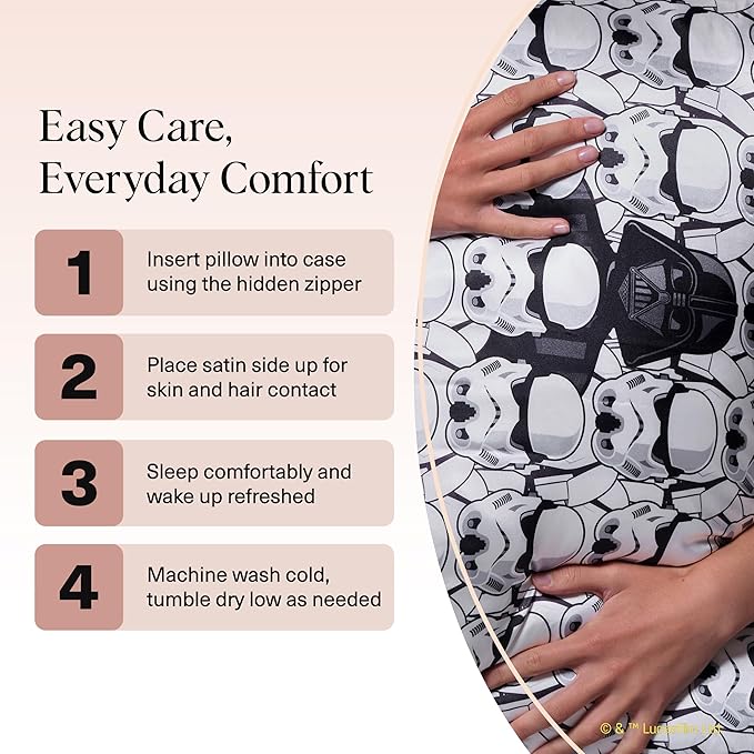 Star Wars x Kitsch Satin Pillowcase with Zipper for Hair & Skin, Softer Than Silk Pillow Cases Queen Standard Size, Wrinkle-Free Smooth & Cooling Satin Pillow Cover, 19x26 - Darth Vader Stormtroopers