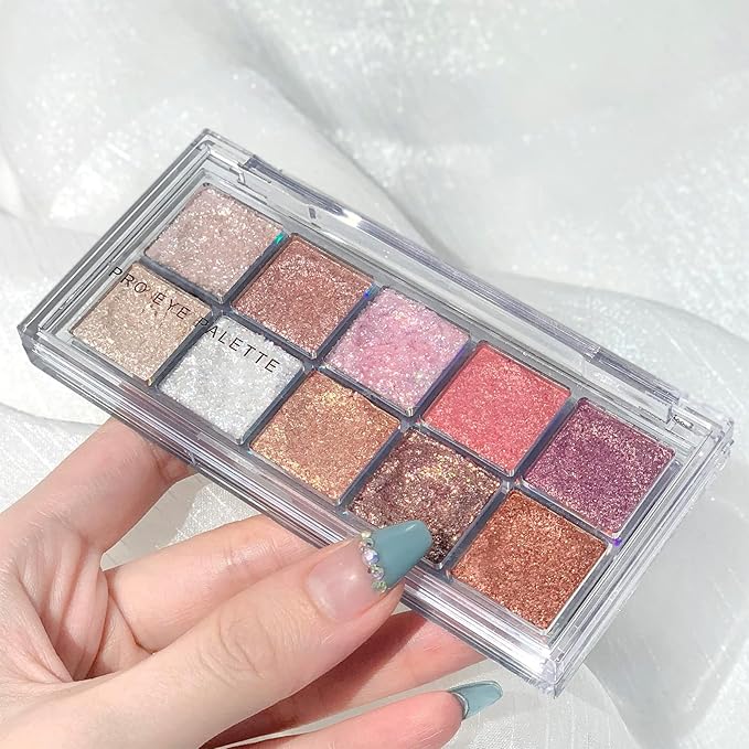 Erinde 10 Color Eyeshadow Palette Makeup - Matte Shimmer Glitter Eye Shadow, Ultra-Blendable, High Pigmented, Naturing-Looking, Neutral Nude Eyeshadow Palette with Professional Brush, Starlight Gems
