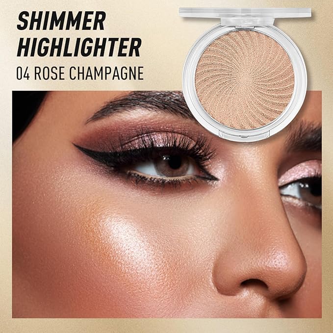 Highlighter Makeup Palette Shimmer Face Body Illuminator Glitter Highlighter Makeup Kit Long Lasting Highly Pigmented Highlighters Makeup Palette #4 Rose Champagne