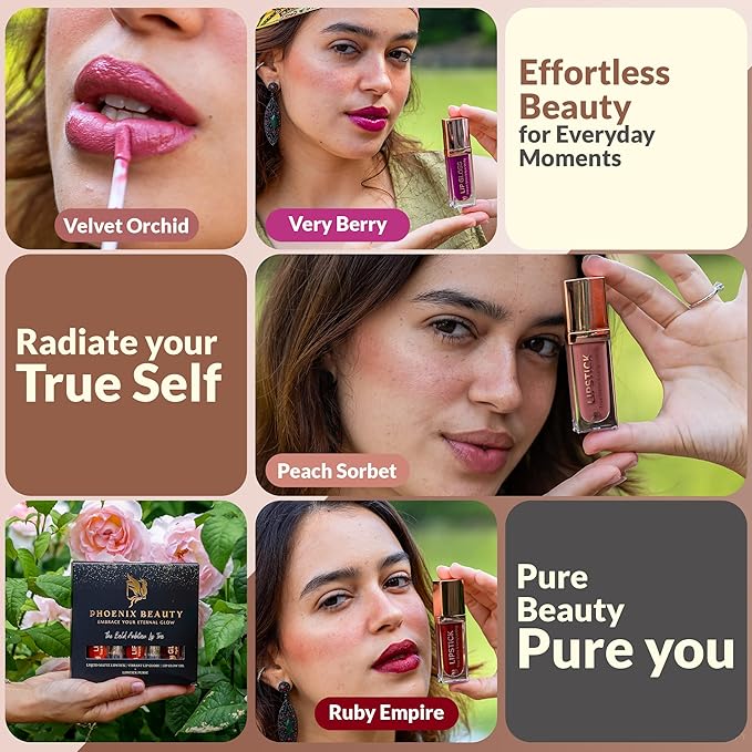 Lip Trio – Deep Red Matte Lipstick + Gloss & Lip Oil | Smudge-Proof Lipstick + Moisturizing Gloss with Jojoba & Vit-E | Long-Look, Vegan, Clean Beauty Gift Set (Ruby Empire)