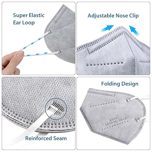 KN95 Face Masks 50 Pcs, 5-Ply Protection Grey KN95 Mask, Disposable Face Masks for Adults