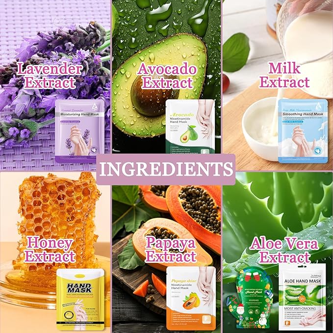 Hydrating Hand Masks, 6PCS Hand Mask Moisturizing Gloves for Men Women, Smooth Long Lasting Soft Exfoliating Hand Peeling Spa Mask Moisturizer Beauty Gift Set for Dry Cracked Rough Dull Hands（L)