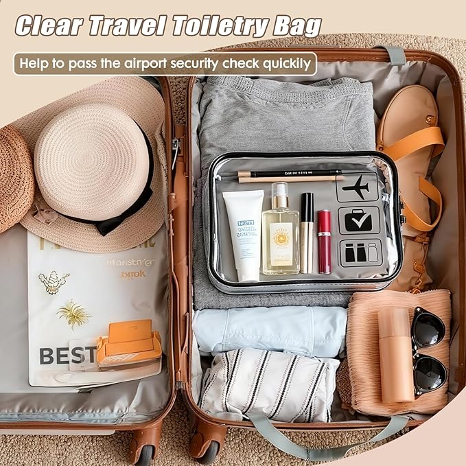 TSA Approved Clear Travel Toiletry Bag, Makeup Cosmetic Bag for Women Men 20 Packs (Black)