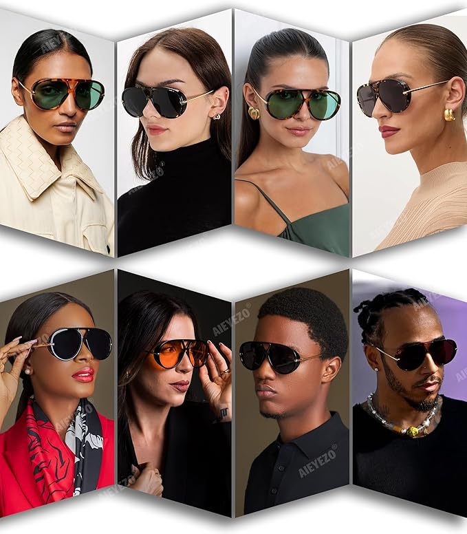 AIEYEZO Oversized Aviator Sunglasses Women Men Fashion Retro Big Frame Sun Glasses Designer Ladies Shades