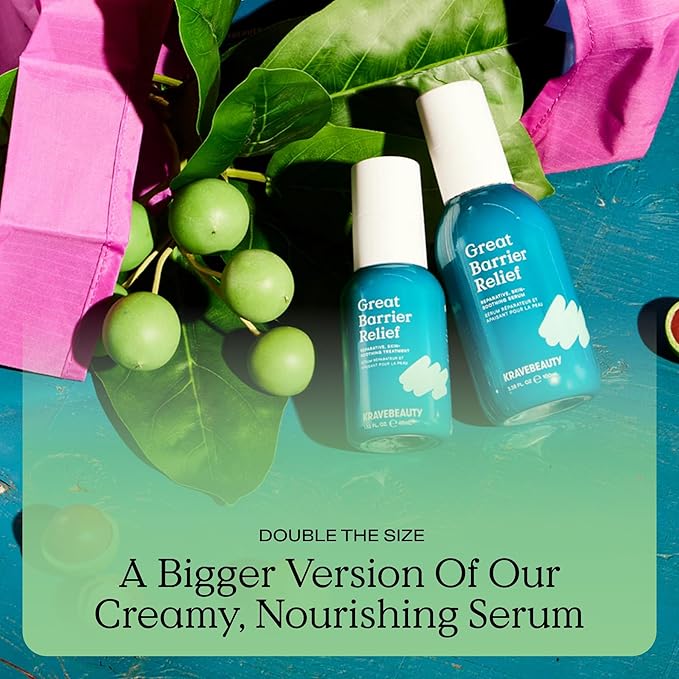 KraveBeauty Jumbo Great Barrier Relief, Soothing Skin Barrier Repair Serum, Contains Tamanu Oil to Soothe and Calm Redness, For All Skin Types, Vegan & Cruelty Free, 3.38 fl oz