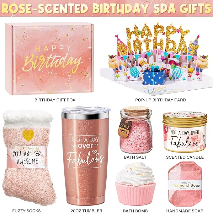 Birthday Gifts for Women Friendship, Rose Relaxing Spa Gifts Basket Set for Women, Self Care Gift Unique Happy Birthday Gifts Idea for Mom Her Best Friend Sister Wife Girlfriend Coworker Teacher Nurse