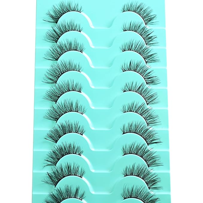 Half Lashes False Eyelashes Wispy Fake Lash Strips Natural Cat Eye Strip Eyelash Pack 10 Pairs Mink Half Lashes Cateye (Half-Flare Eyelash | 8-13mm)
