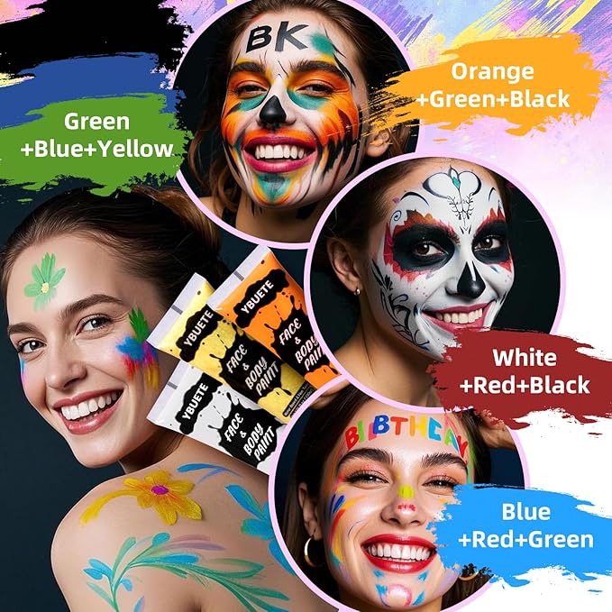 9 Colors Face Body Paint Set, Professional Paint Set for Halloween Cosplay Costume Party, Full-coverage Multi-Color Cream Makeup Blendable Set for Adults Halloween Cosplay SFX Makeup Paint