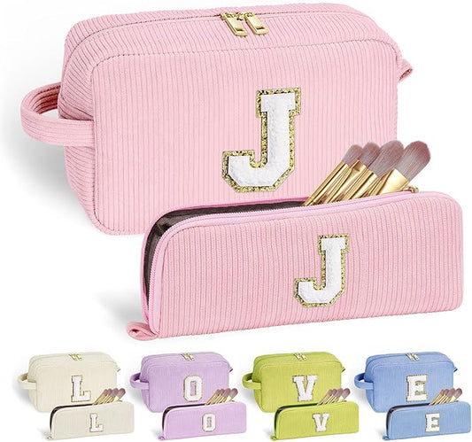 YOOLIFE Initial Travel Makeup Bag Cosmetic Bag - Teen Girl Gifts Trendy Stuff Friend Birthday Gifts for Women Teen Girl Kids