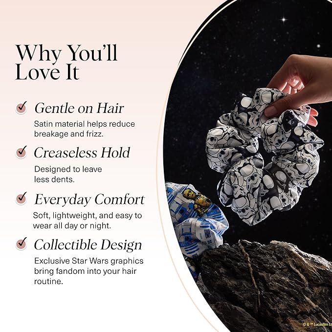 Kitsch x Star Wars R2-D2 & Stormtrooper Scrunchies for Women- Softer Than Silk Scrunchie - No Crease Hair Ties - Perfect For Day And Night Creaseless Hair Accessories for Girls | Ideal Gifts for Women