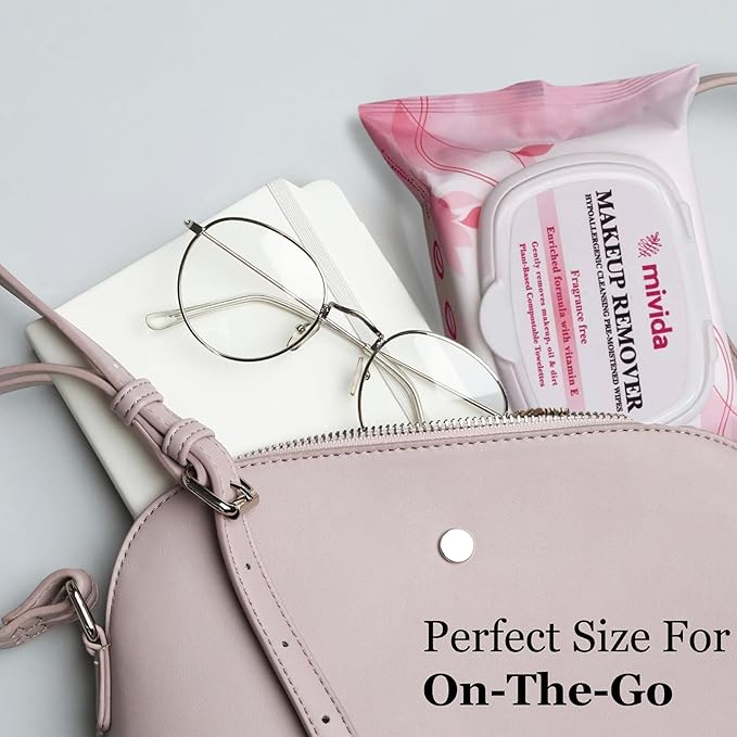 mivida Hypoallergenic Makeup Remover Wipes | Dermatologist-Tested, Biodegradable, Fragrance-Free with Vitamin E | Gentle on Sensitive Skin, 25 Count