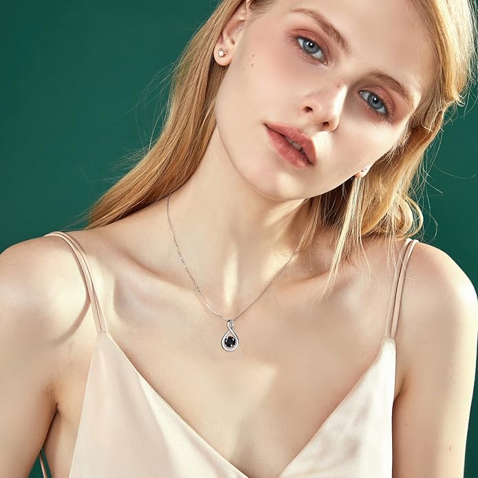 FANCIME Birthstone Necklaces for Women Fine Jewelry Sterling Silver Dainty Infinity Pendant Anniversary Birthday Christmas Gifts for Her Wife Mom Lady Daughter, Chain 16"+2" Extend