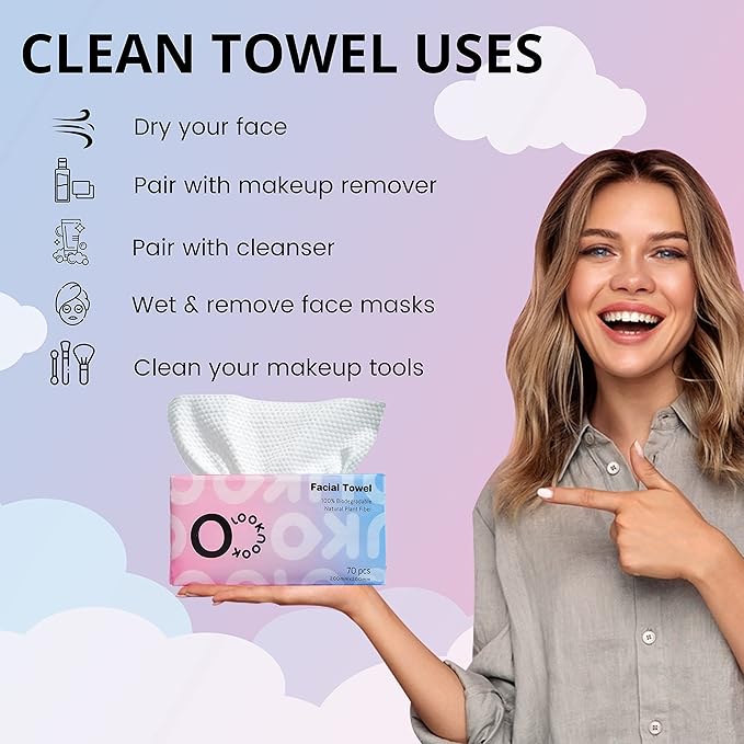 Disposable Face Towel, 50% Thicker, Soft for Sensitive Skin, Multipurpose Cleaning Cloth, 70 Count, 6 pack