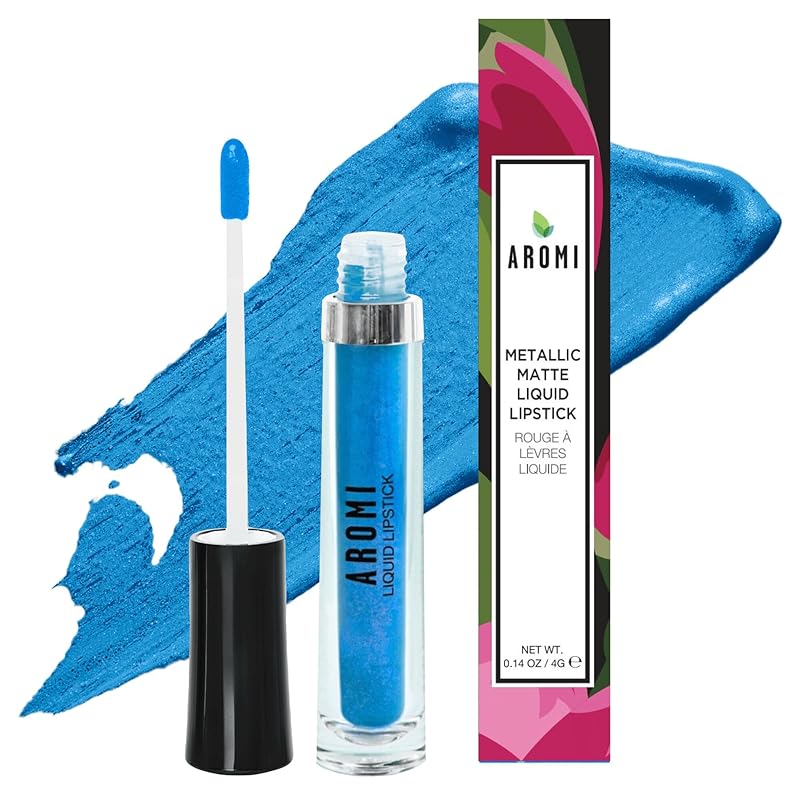 Aromi Bright Blue Metallic Liquid Lipstick | Sparkly, Sky Lip Color with Shimmery Finish, Vegan Makeup, Cruelty-free, Long-lasting (Snow Queen)